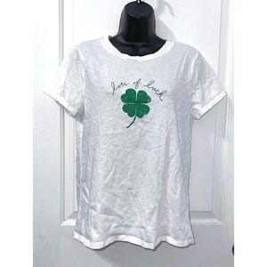 LOFT Outlet white graphic t-shirt “Lots of Luck” Tee size Large